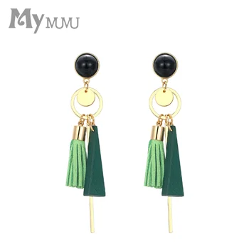 

Fall / winter 2020 versatile long tassel fashion exaggerated Eardrop Green Bohemian personality Eardrop z266