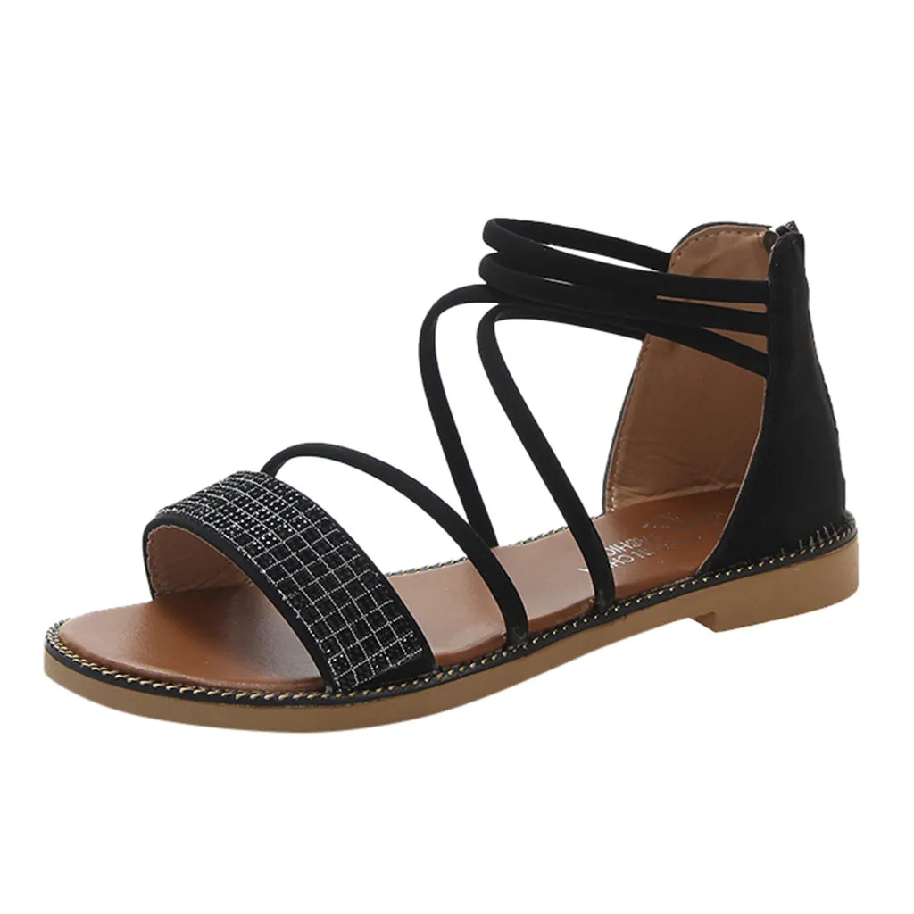 

SAGACE Casual Shoes Summer Rhinestones Roman Tide Beach Flat Sandals Women Shoes Gladiator Roman Crystal princess Shoes May 27