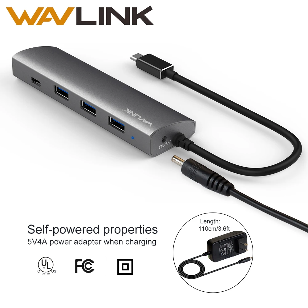 Wavlink USB 3.1 Тип c 4 Порты концентратор адаптер Высокая Скорость 5 Гбит Алюминий несколько USB-C концентратора для Оконные рамы Mac ОС Android 5.0 позже