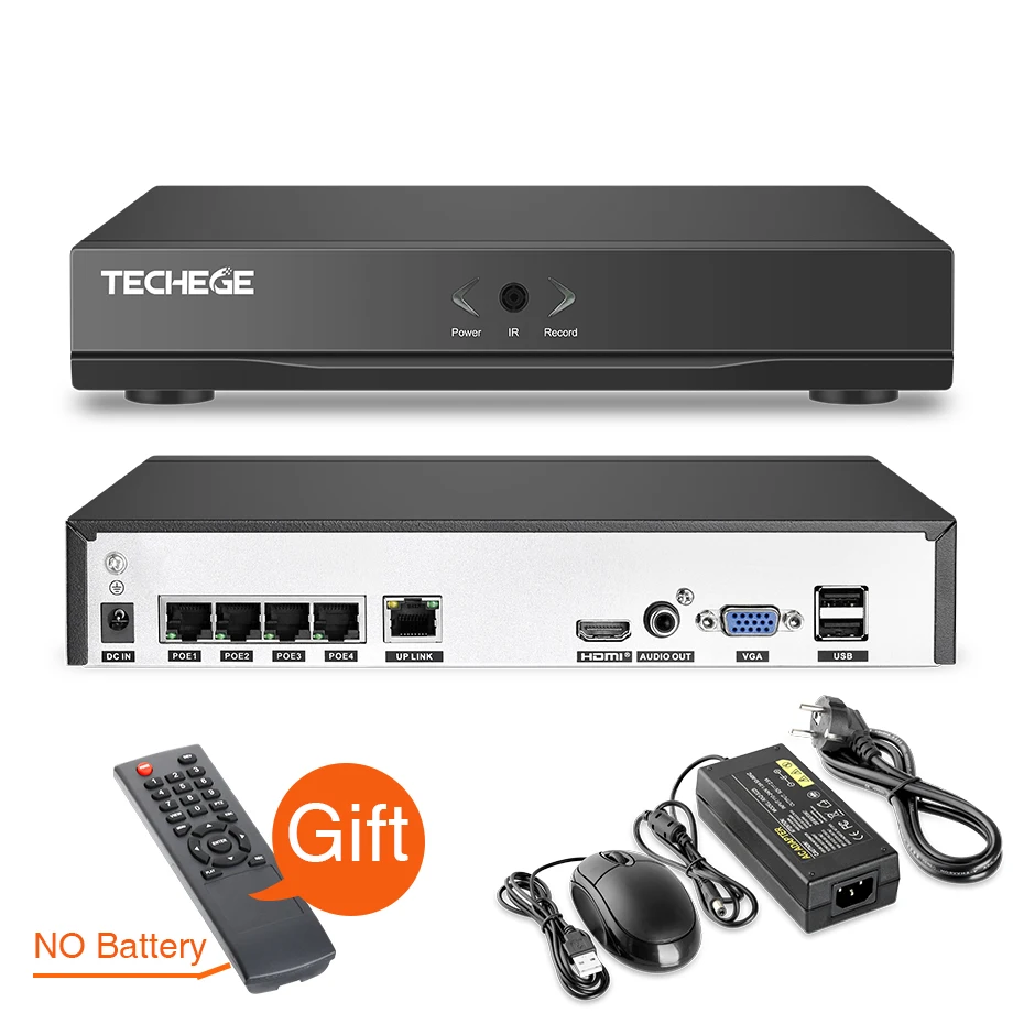  Techege 4CH 48V PoE NVR POE System Audio Record 2.0MP Onvif PoE IP Camera Waterproof Remote View XM - 32750537178