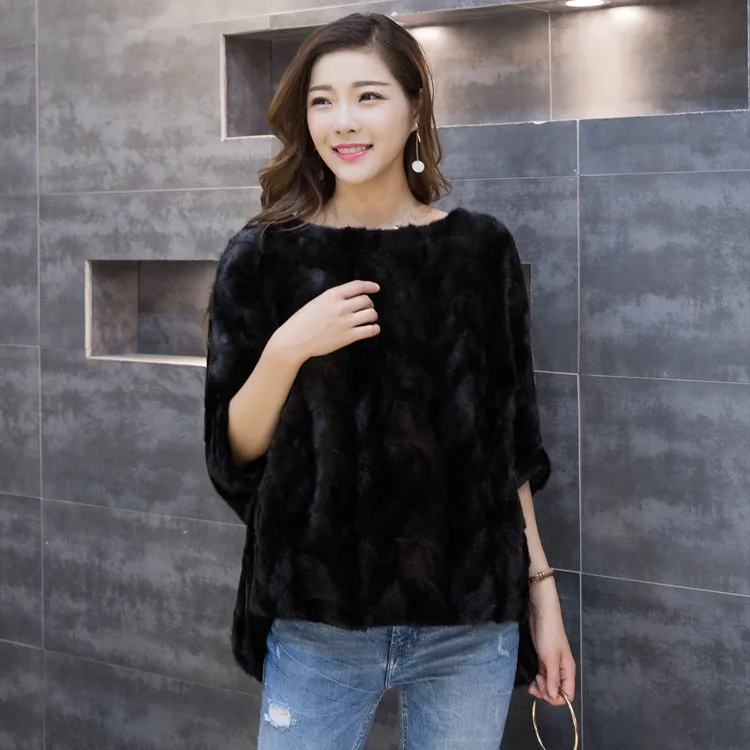 Nouveau Fourrure Vison Col souris Femmes Chauve Taro Chemise rose Red Longue Blue La Red Manteau Rond Lâche Dans black Ensembles Purple Section lake big De pink H9WYED2I