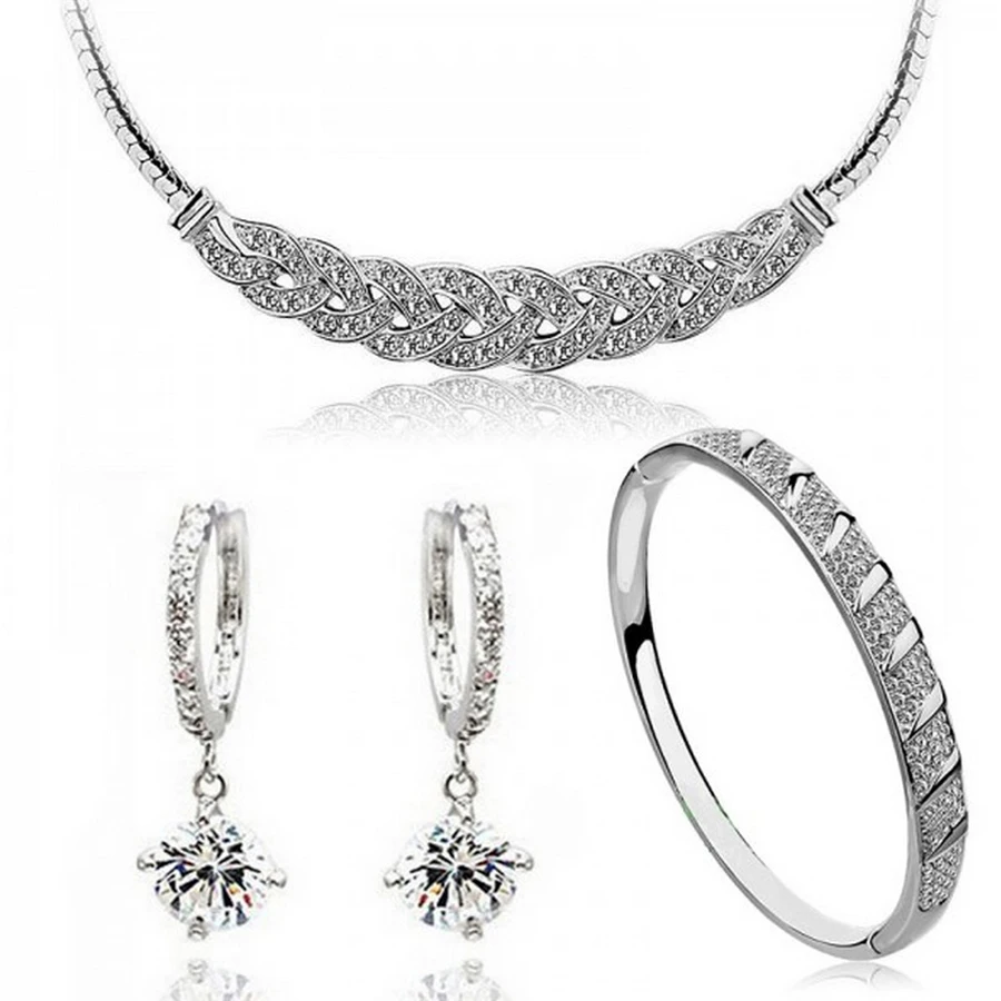 Bridal and Crystal Jewelry Sets austrian crystal 24k gold-color Snake chain for brides