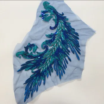 

10 pieces royal blue sequins lace applique, blue sequined embroidered lace patches for couture haute