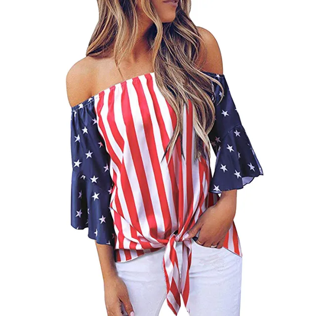 Feitong Women's Off Shoulder Independence Day T Shirt 4th of July USA