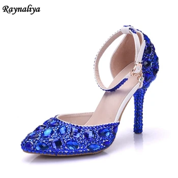 

Lady High Heels Sandals Wedding Shoes Diamond Blue Crystal Shoes Woman Wedding Photo Studio Wedding Dress Shoes XY-A0017