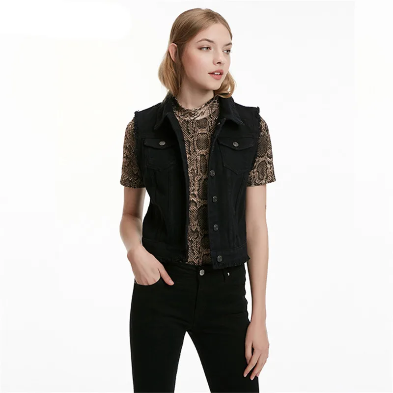 

MORUANCLE Fashion Women's Short Denim Vests Ladies Jean Waistcoat Casual Sleeveless Jacket For Female White Black Size S-XL