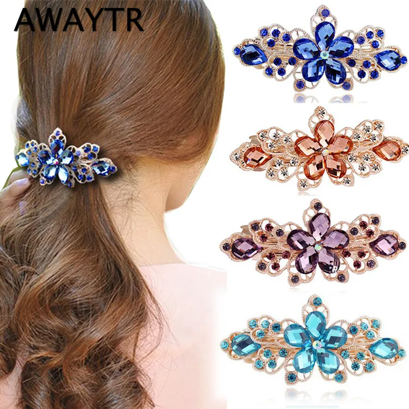 

AWAYTR 1 Pc Elegant Hairpins with Rhinestones Women Girls Colorful Crystal Flower Hair Clip Hairpin Barrette Head Ornaments
