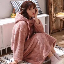 Winter Warm Bathrobes Women Robes Velvet Homewear Nightdress Hooded Sleepwear Suits Autumn Warm Flannel Soft Sleepwear Robe 2019 christmas bathrobes red elk children s bath robe sleepwear homewear pajamas warm soft flannel christmas clothes for 2 6y kids