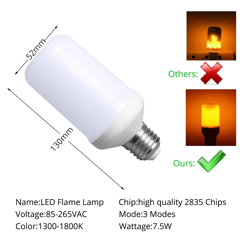 

LED Flame Lamp E27 Fire Effect LED Flame Light Bulb Emulation Flaming Decorative Bulb Lights Creative Vintage 3 Modes 85-265V