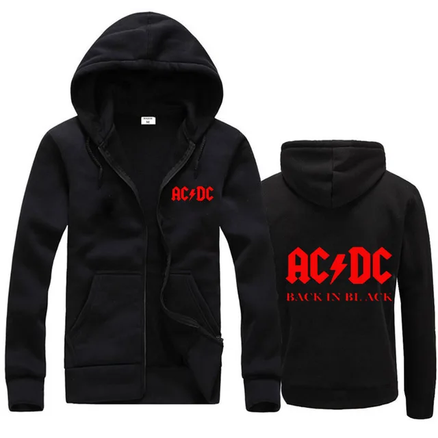 Осень, новинка, мужские и женские толстовки, ACDC, бренд, рок, графический принт, повседневные толстовки, хип-хоп, ZipperFashion, с капюшоном, Hombre - Цвет: Black
