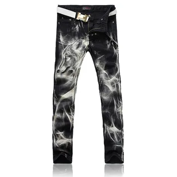 

2017 New Fashion Straight Leg Jeans Long Men Male Printed Denim Pants Cool Cotton Designer Good Quality Brand Trousers