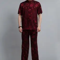 Летние Для мужчин Тан костюм комплект блуза + Брюки для девочек Мотобрюки печати тай-чи одежды Традиционная китайская одежда для Для мужчин