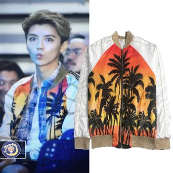 

2018 Autumn Men Fashion Brand Hawaiian Star Style Coconut Tree Print Jacket Male Casual Slim Fit Lover Jacket Coat Import Cloth