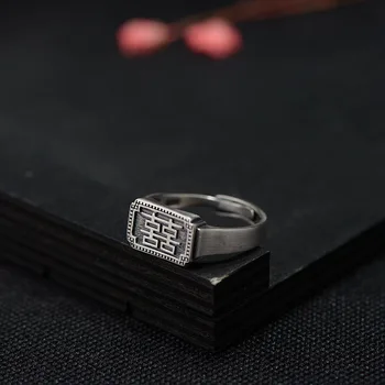 

FNJ 925 Silver Xi Ring Good Luck New Fashion Real Original S925 Sterling Thai Silver Rings for Women Jewelry Adjustable Size