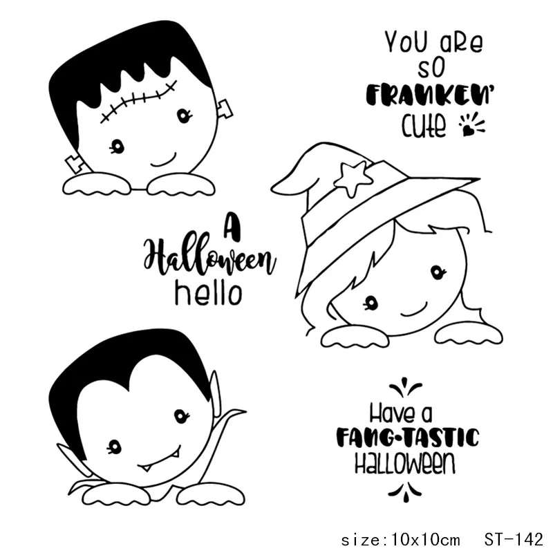 

AZSG Happy Halloween Slanted Witch Vampire Clear Stamps For DIY Scrapbooking/Card Making/Album Decorative Silicone Stamp Crafts