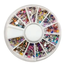 12 разные стили, Цветные 3D кончики для дизайна ногтей, черные драгоценные камни, Кристальные блестящие стразы, DIY наборы для украшения ногтей