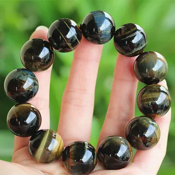 Natural Stone Beaded Bracelet Handmade Women Men Jewelry Strand Charm Yellow Blue Tiger Eye Bracelet