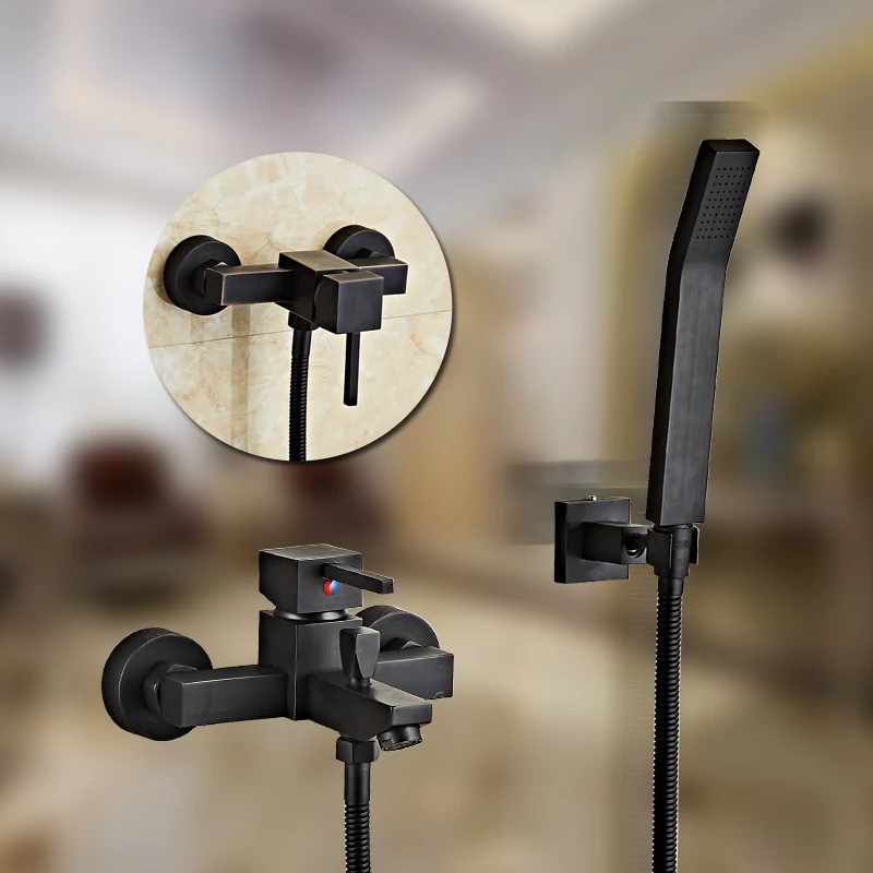 

Bathroom Vintage Nickel Brushed Black Brass Simple Shower Set Wall Mounted BatShower Mixer Tap Faucet 3-functions Valve