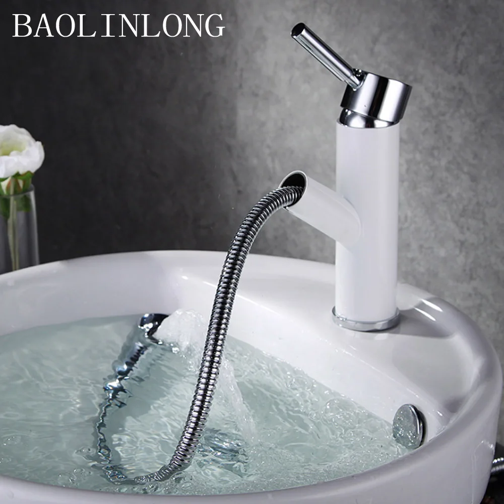 

BAOLINLONG New Styling Brass Deck Mount Basin Bathroom Faucet Vanity Vessel Sinks Mixer Pull Out Faucet Tap