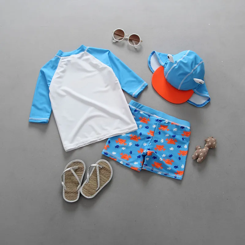 Bebê Roupa de Banho Proteção uv Manga Longa Maiô Lindo Sapo Imprimir Duas Peças + Cap Meninos Crianças Maiô de Natação Piscina Roupas 29 protegida uv adorável sapo imprimir duas peças