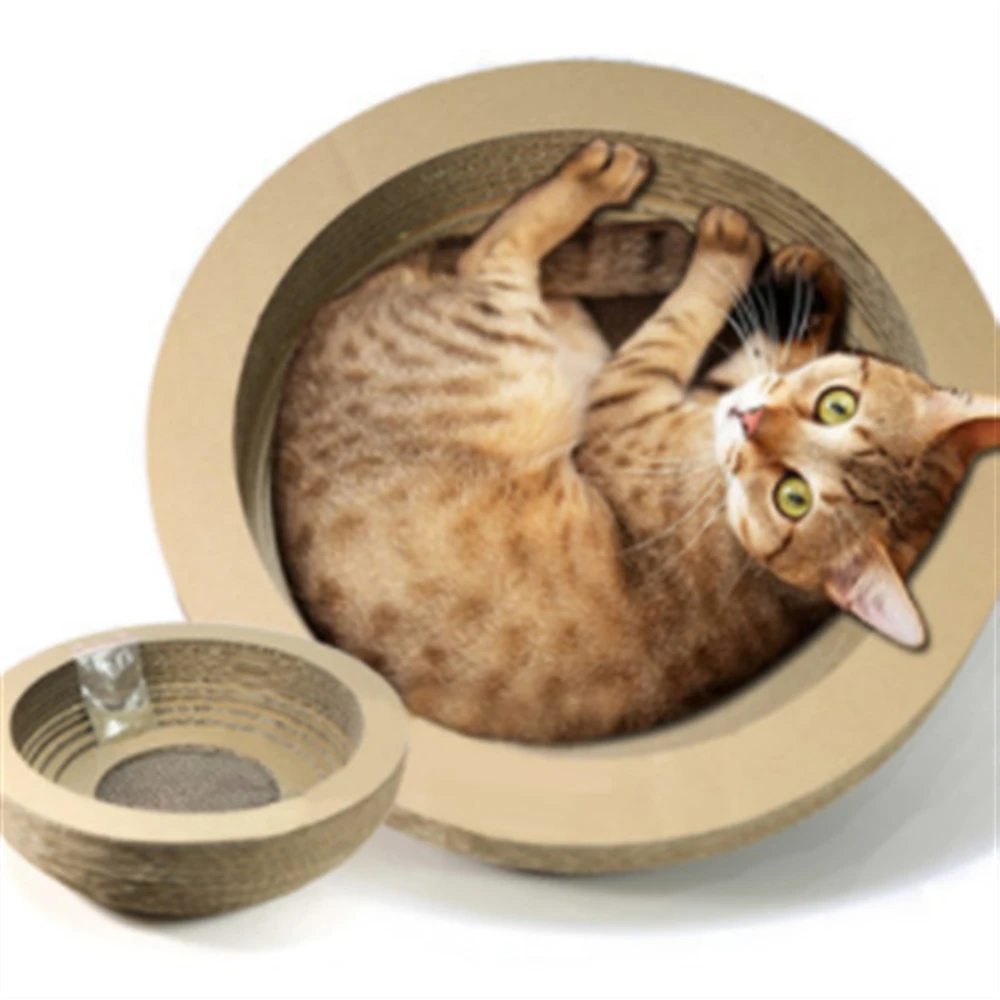 

Hateli Pet Toy Cat Scratch Board Bowl Type Corrugated Paper Cat Scratch Board Send Catnip Grinding Tool