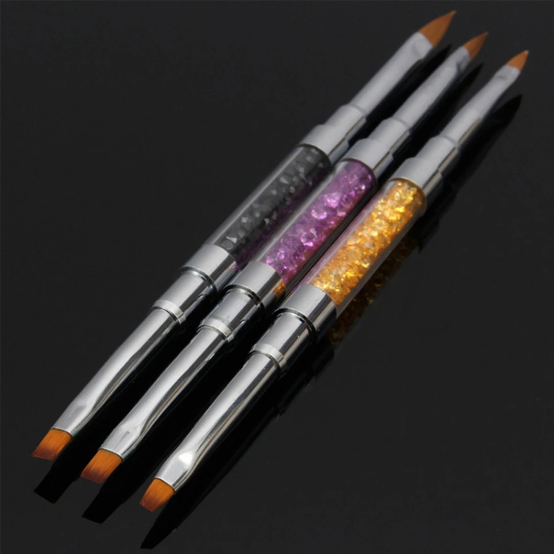 

DIY Salon 2 Ways Flat Sharp Dual-head Rhinestone Crystal Handle Panting Drawing Builder 1PC Nail Art Pen Brush Manicure Tools