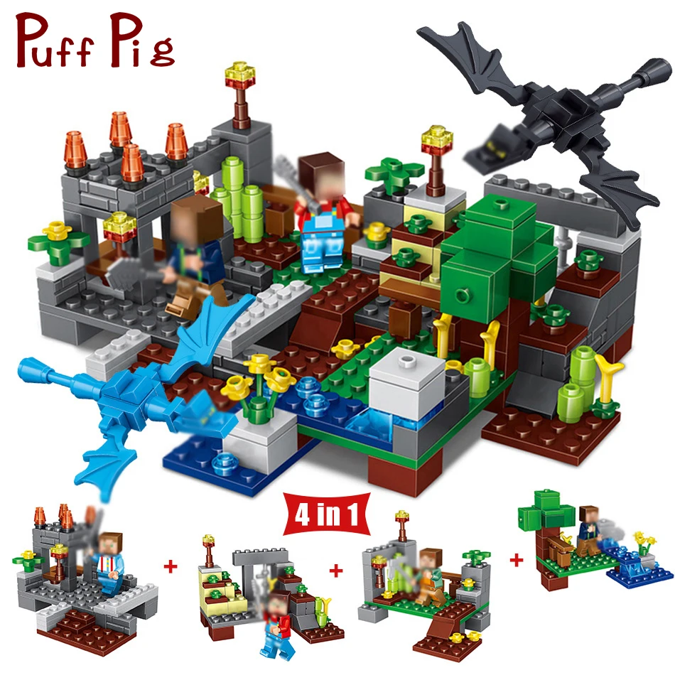 

267PCS My World 4 in 1 Town Group Action Figures Building Blocks Compatible Legoing Minecraft City Dragon Bricks Toy Gift Child