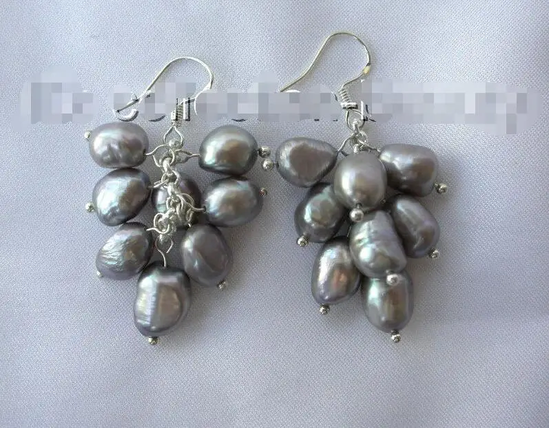 

Free shipping hot sale Women Bridal Wedding Jewelry >>stunning 10mm baroque gray freshwater pearl earrings silver m427