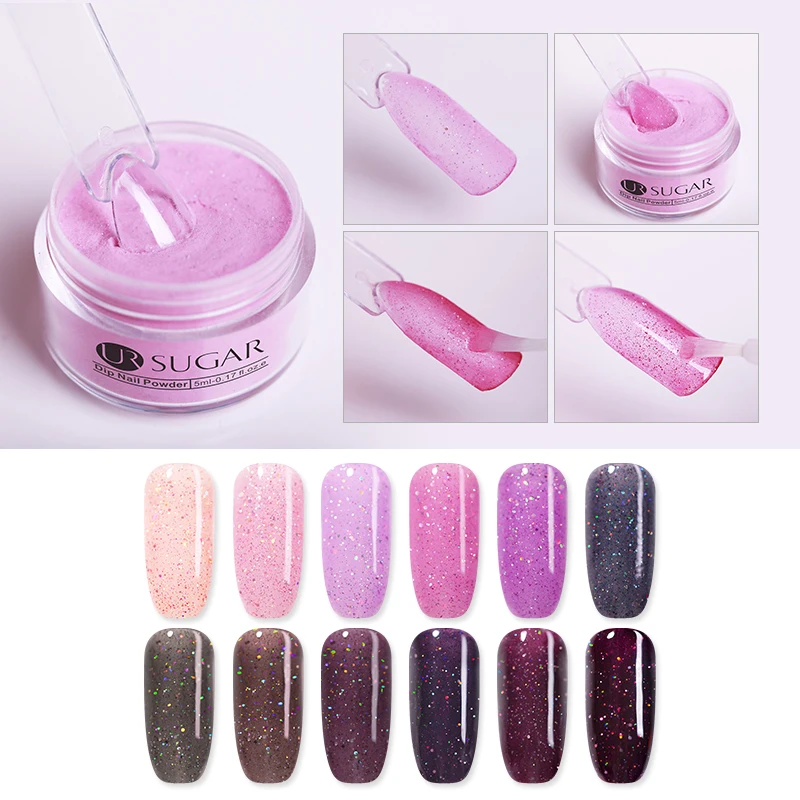 

UR SURGER Pink Series Dipping Nail Powder Holographic Dust Nail Art Decorations without Lamp Cured For Manicure Nails Glitter