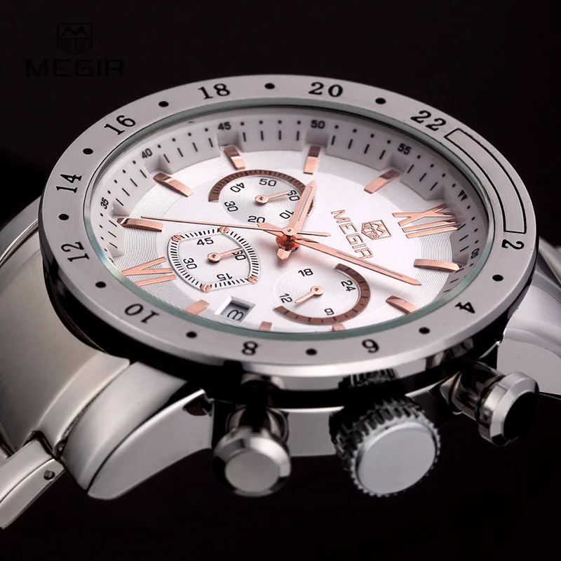 

Business Men's Dress Wrist Watches Chronograph Clock Stainless Steel Band 24 Hours Quartz Stop Watch Man Relogios Masculino 3008