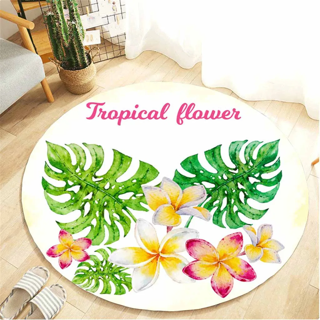 Area Rug Living Room Tropical Plant leaves Pattern Round Flannel Bathroom Kitchen Rugs Washable Carpet 80cm