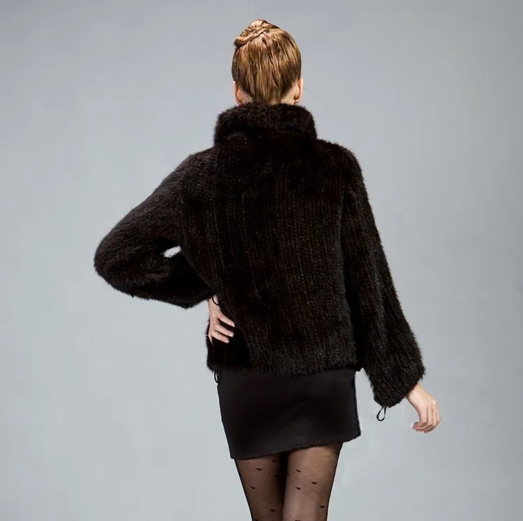 Осеннее и зимнее натуральное вязаное Норковое меховое пальто Женская Модная вязаная куртка женская верхняя одежда пальто