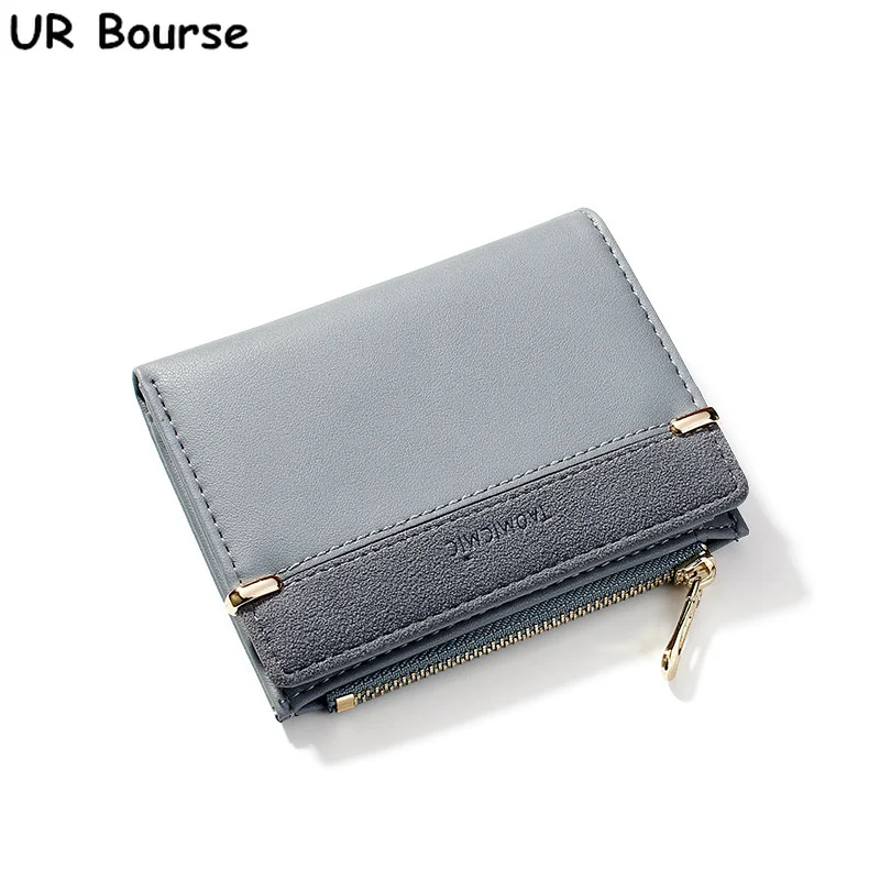 

UR BOURSE New Ladies PU Leather Wallet Women's Short Wallet Girls Scrub Coin Purse Multi-card Buckle Female Small Zipper Wallet