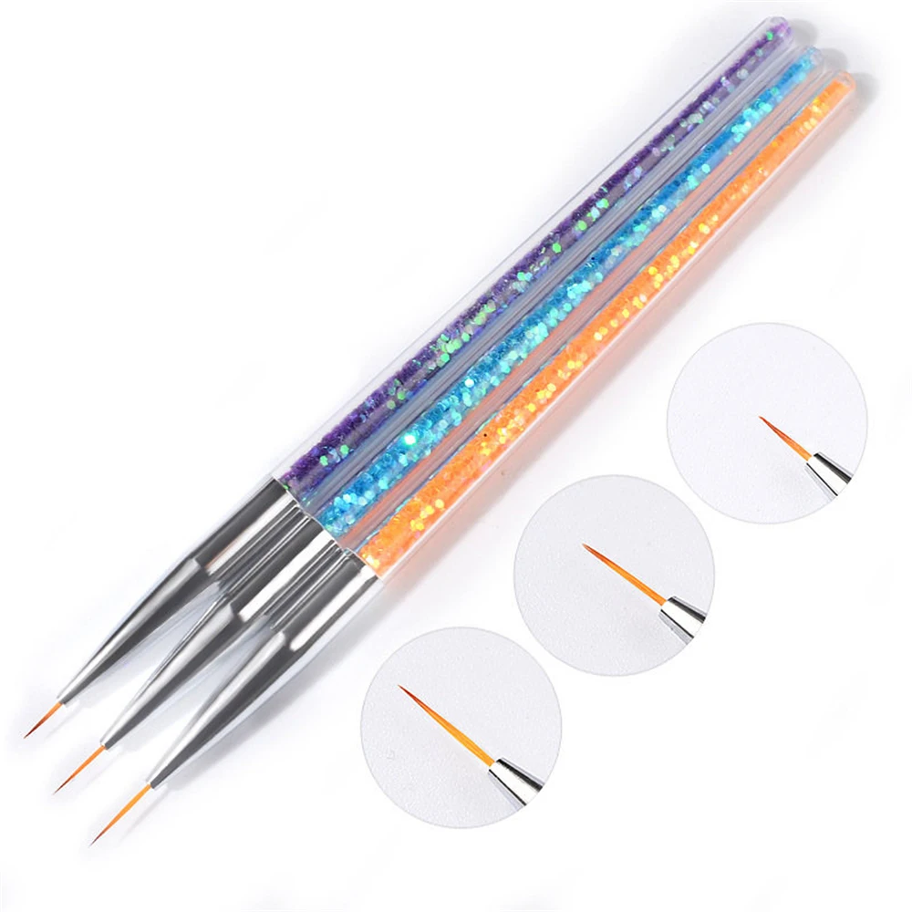 

3Pcs Sequins Nail Art Brush Drawing Painting Carving Pen Design Manicure Tools 7/9/11mm Acrylic Liner UV Gel Decoration Tools