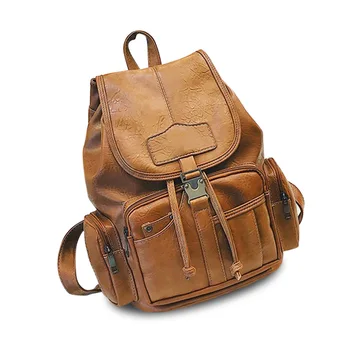 

Large Capacity Bag Retro Backpack Durable PU Leather Drawstring Backpacks LXX9