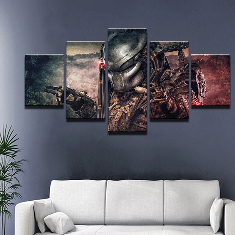 

Modern Home Decor Poster Frame Modular 5 Pieces HD Printed Alien Predator Painting Canvas Wall Art Movie Game Pictures
