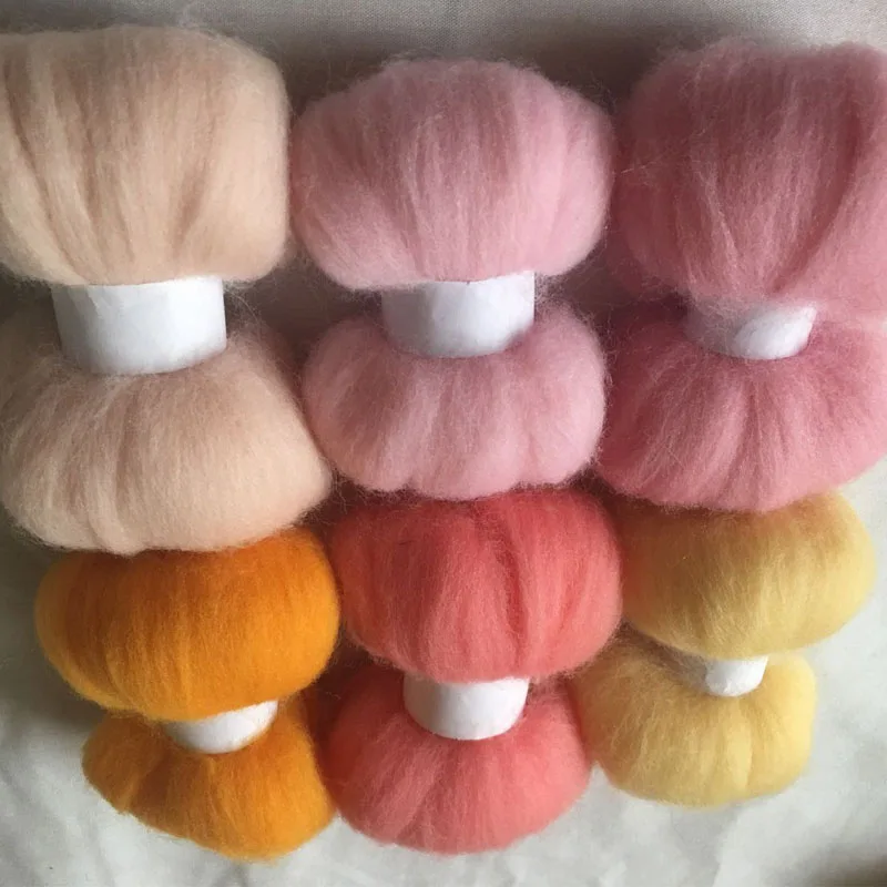 WFPFBEC diy 70S pink wool for needle felting doll eyes nose mat handle mixed merino wool roving fiber 60g 10g/bag 6colors