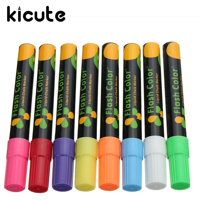 

Kicute 8pcs 8 Color Flat Highlighter Fluorescent Liquid Chalk Marker Pen For LED Writing Board 6mm Highlighter Pens Art Painting