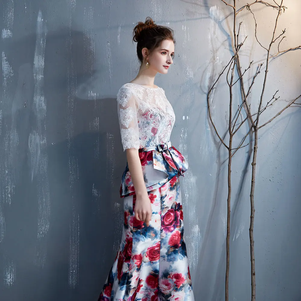 FADISTEE Новое поступление Вечерние платья Вечернее платье Vestido de Festa Роскошные многоуровневые Розовые Цветы Узор Половина рукава длинный стиль