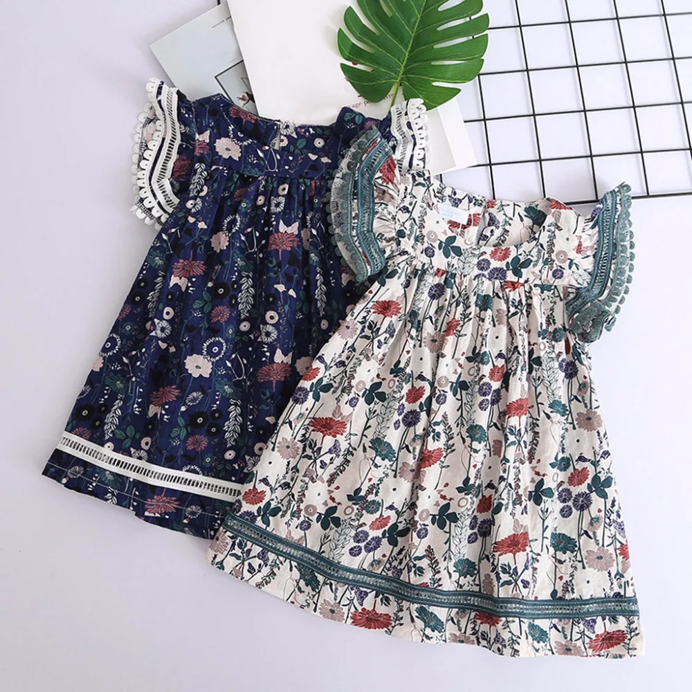 newest summer Dress Toddler Kids Baby Girls Clothes Lace Floral Printing Party Princess Dresses 0117