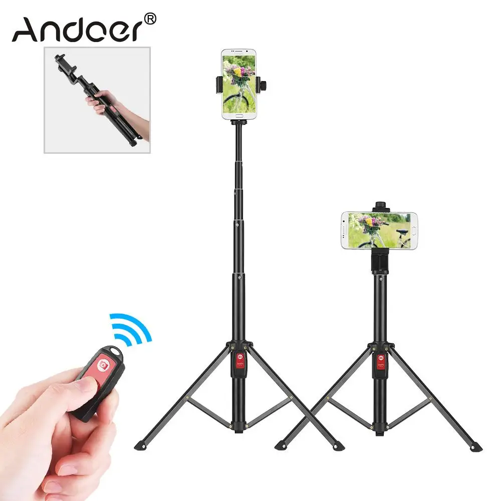 

Andoer 55inch Portable Phone Tripod Support Bluetooth Selfie Stand w/ Remote Control for iPhone X 8 7 6 plus for Samsung Galaxy