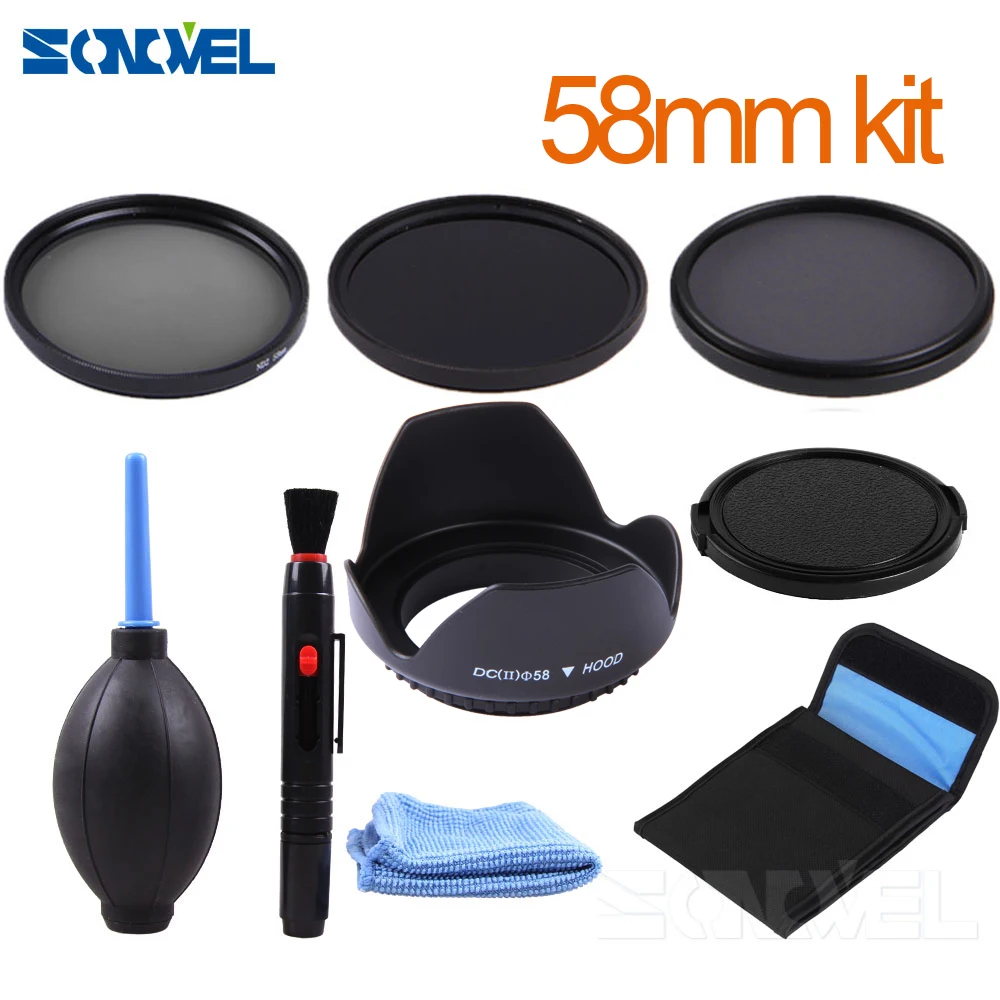 58mm ND2 ND4 ND8 Neutral Density Filter Lens Set+lens hood For Canon