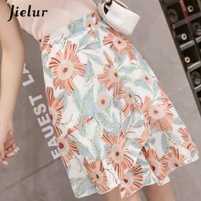 Jielur летняя шифоновая элегантная Асимметричная плиссированная миди юбка женская цветочная печать рыбий хвост тонкая юбка Сексуальная упаковка облегающая юбка Faldas