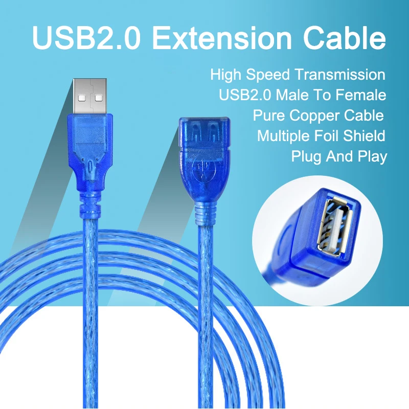 تمديدات كابلات USB USB 2.0 الذكور إلى شاحن أنثي السرعة الحبل ل PC لوحة المفاتيح طابعة كاميرا ماوس أذرع التحكم في ألعاب الفيديو