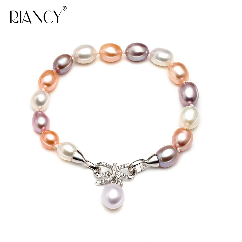 

Freshwater pearl bracelet women,natural Multicolor pearl charm bracelet 925 sterling silver