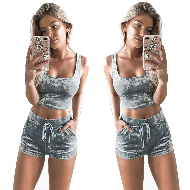 Sexy Two Piece Set Women Top and Pants Bodycon Sleeveless Casual Shorts Crop Top Summer Sets