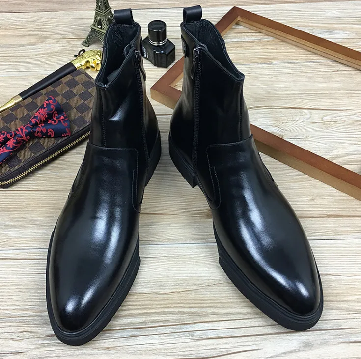 Spring/Autumn Men Pointed Toes Genuine Leather Comfortable Side Zipper