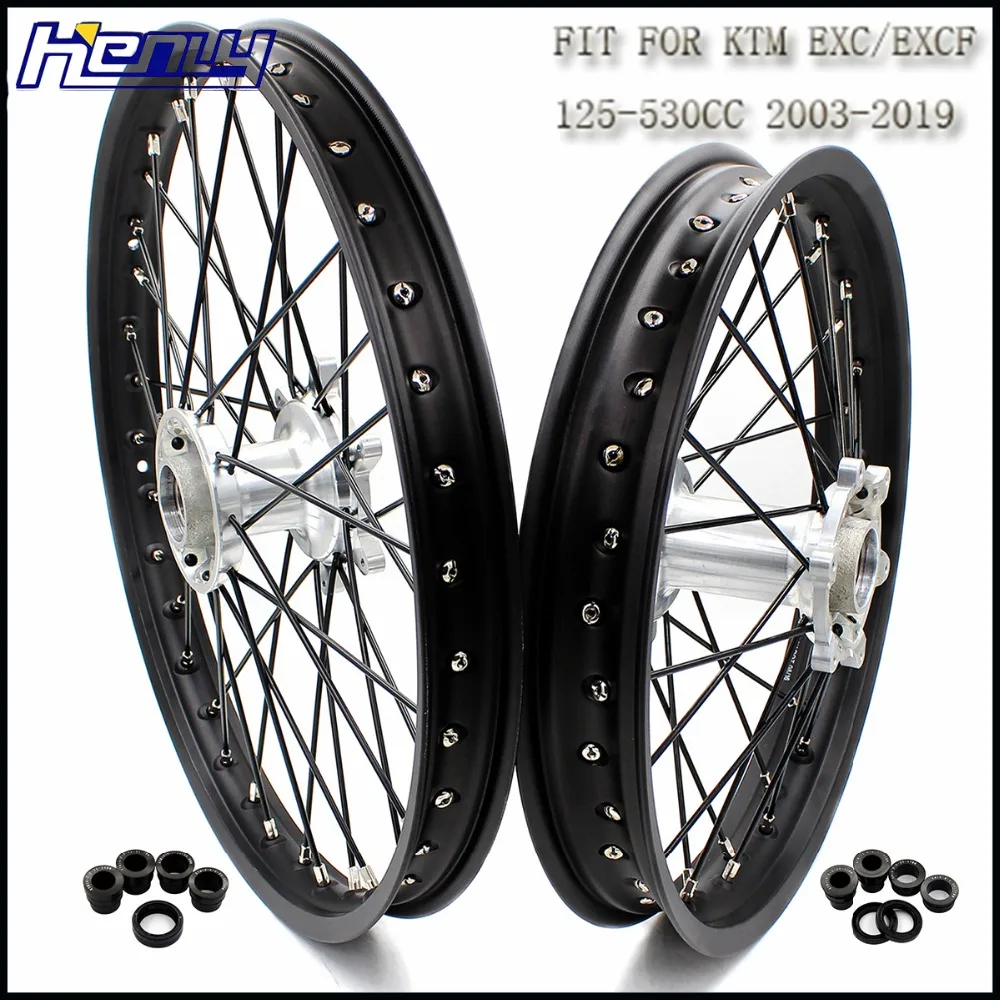 

21/18 Enduro Casting Wheel Set Motorcycle Rims For KTM EXC EXC-F 125 150 200 250 300 350 450 500 2003-2019 Black Spoke Rims