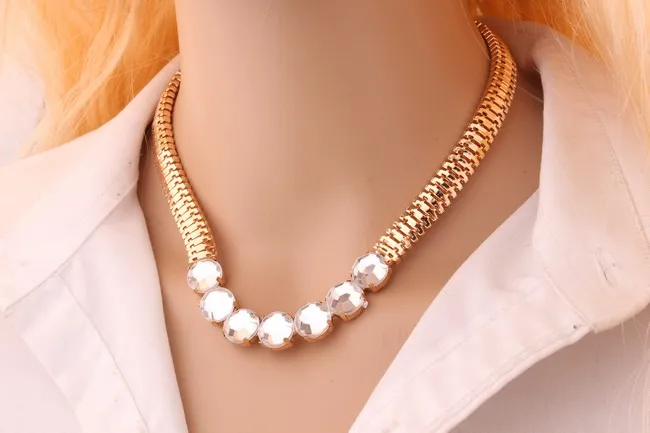

N402 New Luxury Antique vintage Coarse chain Crystal Necklace. Charm collar statement choker necklaces & pendants women Jewe