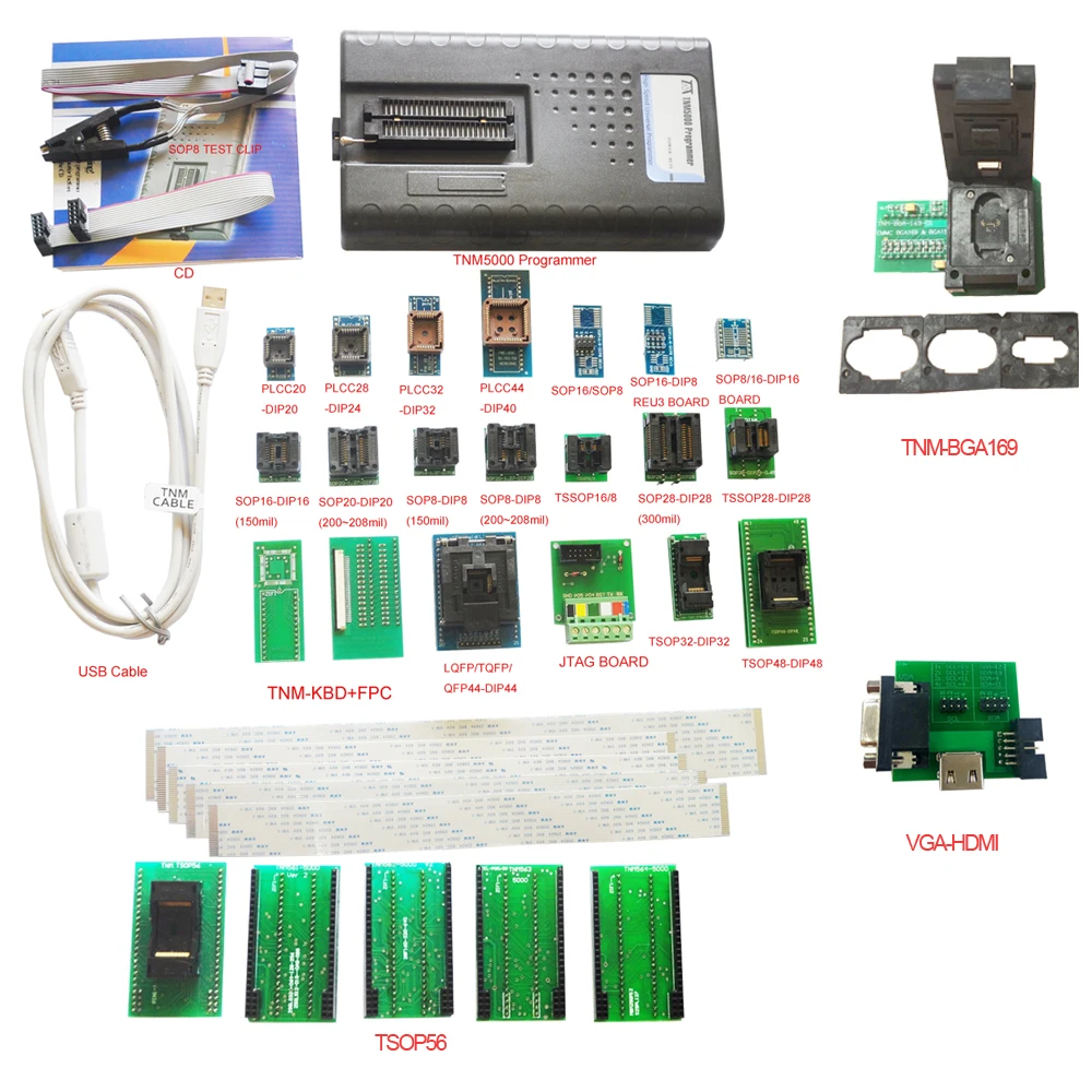 

TNM5000 Nand Programmer recorder+22pc socket includes TNM-BGA169 for NAND flash/EPROM/MCU/PLD/FPGA/ISP/JTAG,Support K9GAG08U0E